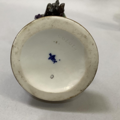 95 - A pair of Dresden figures in the 18th century style of gallant and maiden with basket of flowers, to... 