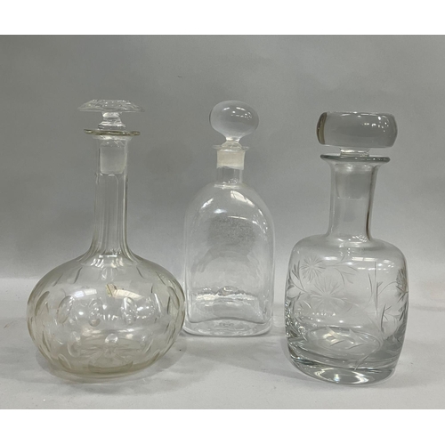 71 - Three various decanters of mallet form, square bottle form and sherry type