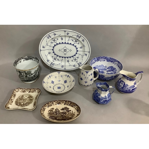 66 - Two 19th century Wedgwood creamware dishes printed in brown with chinoiserie scenes in oval and squa... 