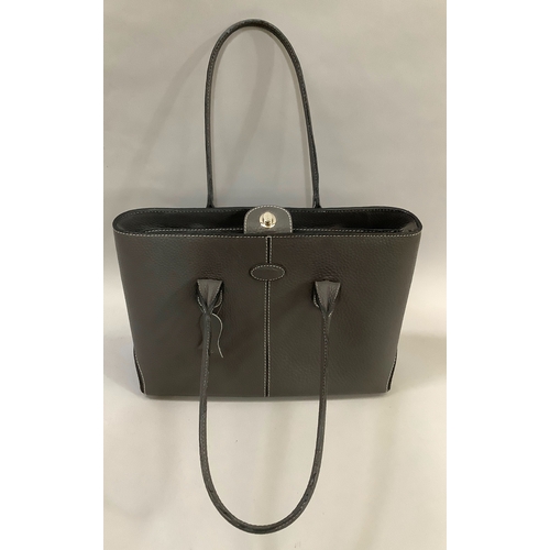 99 - A Tod's grey leather tote bag with white stitching, 39cm wide x 27cm high, unused