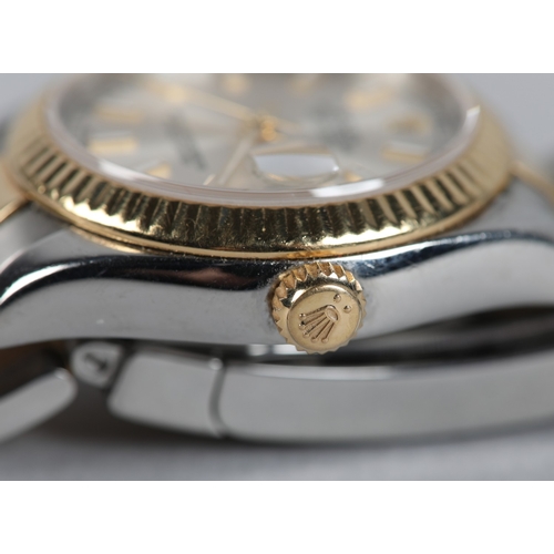 334 - A ROLEX LADY'S OYSTER DATE-JUST 178273 WRISTWATCH, in bi-metal case no. 6Y360640, silvered sunburst ... 