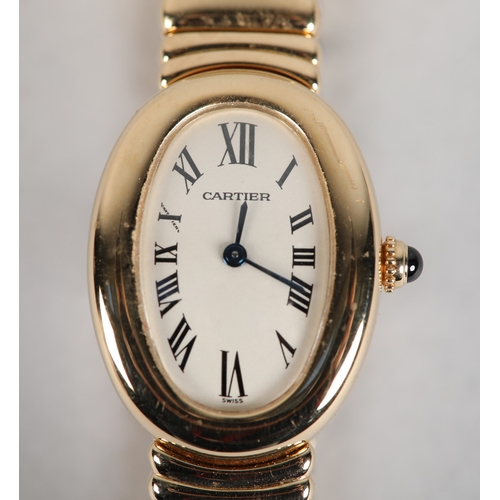 332 - A CARTIER LADY'S BAIGNOIRE 1954 QUARTZ WRISTWATCH, in 18ct gold case no. CC851290, an oval cream sec...