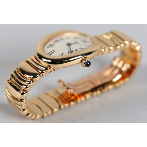 332 - A CARTIER LADY'S BAIGNOIRE 1954 QUARTZ WRISTWATCH, in 18ct gold case no. CC851290, an oval cream sec... 