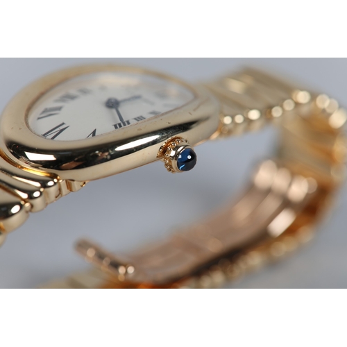 332 - A CARTIER LADY'S BAIGNOIRE 1954 QUARTZ WRISTWATCH, in 18ct gold case no. CC851290, an oval cream sec... 