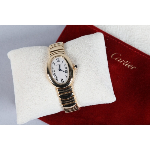 332 - A CARTIER LADY'S BAIGNOIRE 1954 QUARTZ WRISTWATCH, in 18ct gold case no. CC851290, an oval cream sec... 