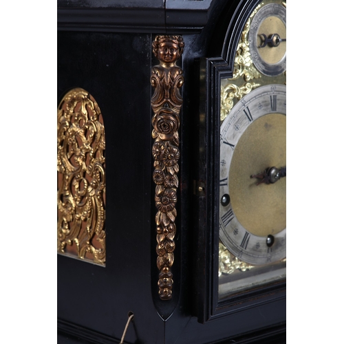 74 - A LATE 19TH CENTURY OR EARLY 20TH CENTURY BRACKET CLOCK with German three train movement chiming on ... 