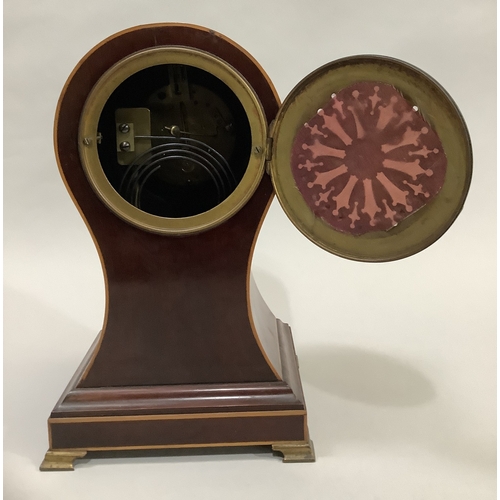 75 - AN EDWARD VII MAHOGANY AND INLAID BALLOON CLOCK, white enamel dial with Roman numerals, signed R. St... 