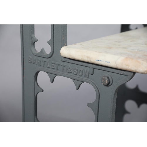 26 - A VICTORIAN CAST IRON AND MARBLE THREE TIER PLANT STAGING BY BARTLETT AND SON OF BRISTOL, CARDIFF AN... 