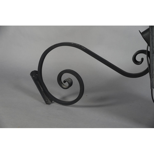 25 - AN EXTERNAL SIX PANEL METAL AND GLAZED LANTERN with spire finial, converted to electricity and with ... 