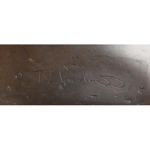 77 - TOM GREENSHIELDS (1915-1994), 'Anya's Hat', A patinated bronze figure of a female nude wearing a sun... 