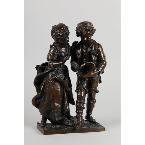 78 - HIPPOLYTE MOREAU (FRENCH 1832-1927), A patinated bronze figure group 'The Musicians', on rectangular... 