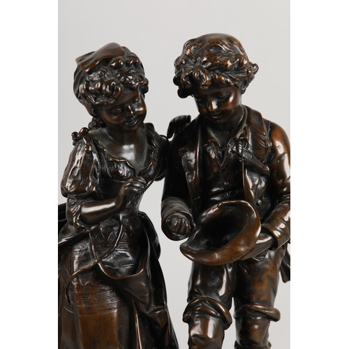 78 - HIPPOLYTE MOREAU (FRENCH 1832-1927), A patinated bronze figure group 'The Musicians', on rectangular... 