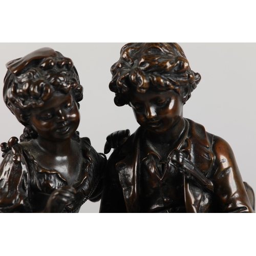 78 - HIPPOLYTE MOREAU (FRENCH 1832-1927), A patinated bronze figure group 'The Musicians', on rectangular... 
