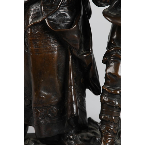 78 - HIPPOLYTE MOREAU (FRENCH 1832-1927), A patinated bronze figure group 'The Musicians', on rectangular... 