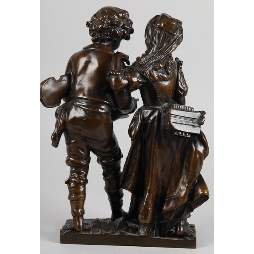 78 - HIPPOLYTE MOREAU (FRENCH 1832-1927), A patinated bronze figure group 'The Musicians', on rectangular... 