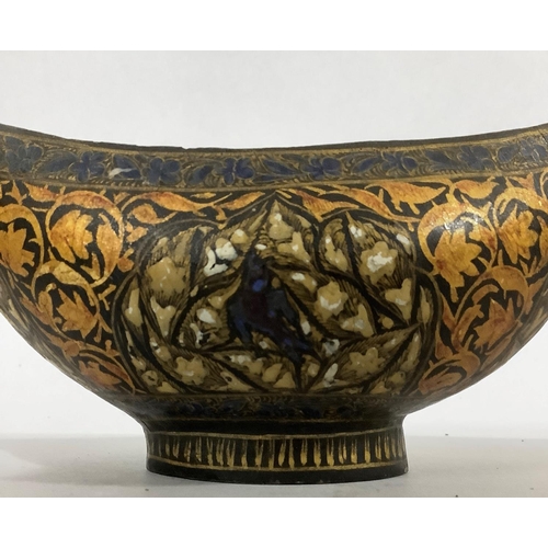 20 - AN ISLAMIC BRASS VESSEL, 14.5cm diameter x 13.5cm high, an Eastern lacquered beggar's bowl and a cop... 