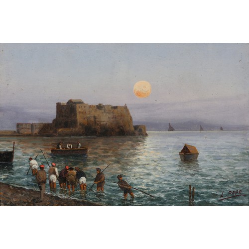 21 - LUIGI PAPA (Italian mid XX), Coastal scene with boats heading for the fishing grounds at first light... 