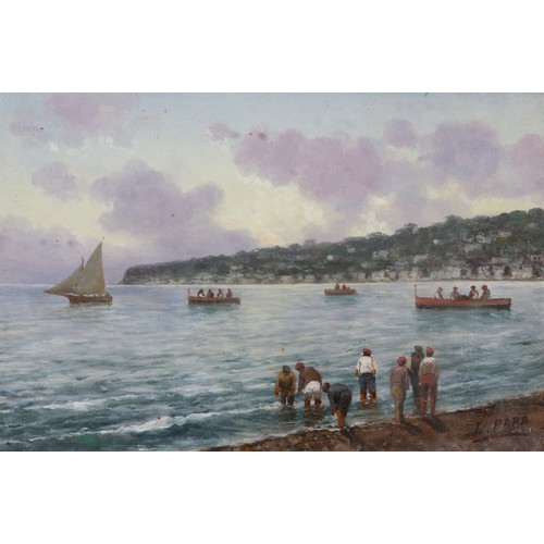 21 - LUIGI PAPA (Italian mid XX), Coastal scene with boats heading for the fishing grounds at first light... 