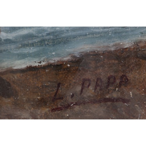 21 - LUIGI PAPA (Italian mid XX), Coastal scene with boats heading for the fishing grounds at first light... 