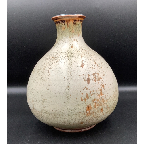18 - PETER SPARREY (XX-XXI), Ovoid vase of malt stone glaze with dark blue/brown rim, potter’s seal, 19.5... 