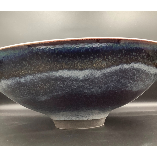 15 - PETER SPARREY (XX-XXI), A bowl, finely potted and speckled pale blue, grey, blue and aubergine, pott... 