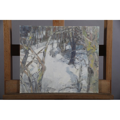 22 - ARR GORDON BRYCE RSA RSW (b.1943), 'Little Wood, Midwinter', oil on board, titled and signed verso, ... 