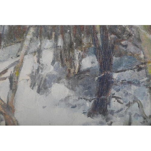 22 - ARR GORDON BRYCE RSA RSW (b.1943), 'Little Wood, Midwinter', oil on board, titled and signed verso, ... 