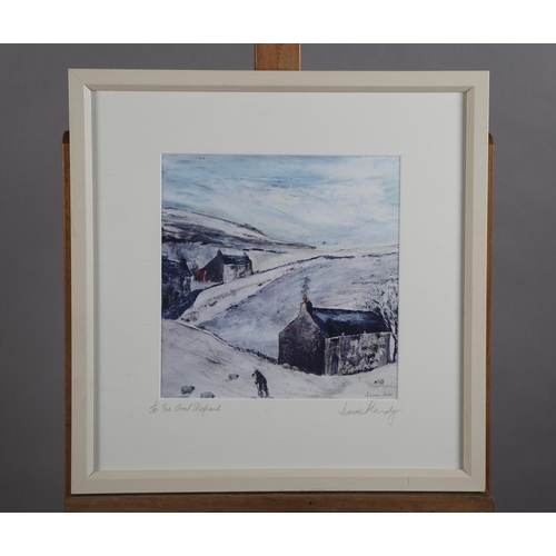 53 - ARR JEANNE MUNDY (20/21st century),'It's Snowing Again', sheep in a snow covered moorland, oil, titl... 