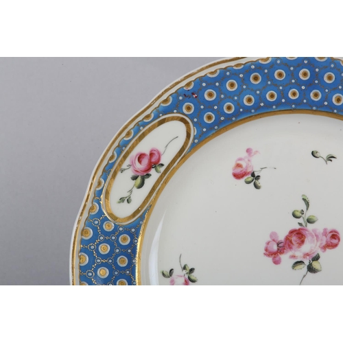 106 - A DERBY PORCELAIN PLATE painted in the manner of Edward Withers c.1785-1805, the pale blue oeil-de-p... 