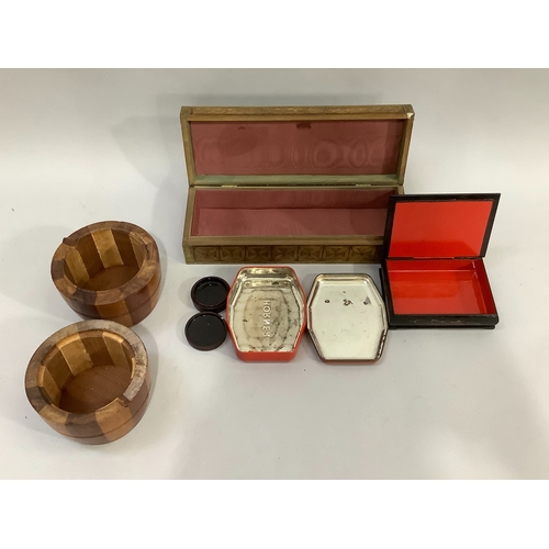 35 - A vintage Horners tin printed with Father Christmas to the cover together with a Russian laquered bo... 