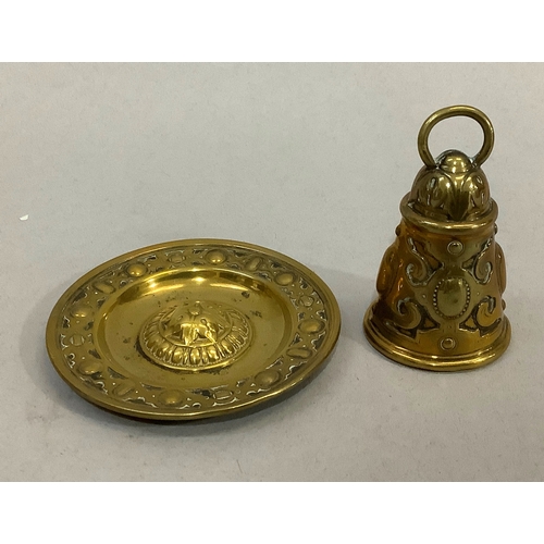 44 - A pair of Victorian brass spill pockets 18.5cm high, together with a pair of brass candlesticks of p... 