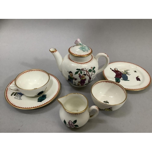 3 - A six piece individual miniature tea service by Royal Worcester, a reproduction of early Worcester c... 