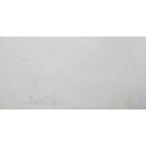 56 - ARR Druie Bowett (1924-1998), Blue square on white with falling square, oil on canvas, signed to low... 