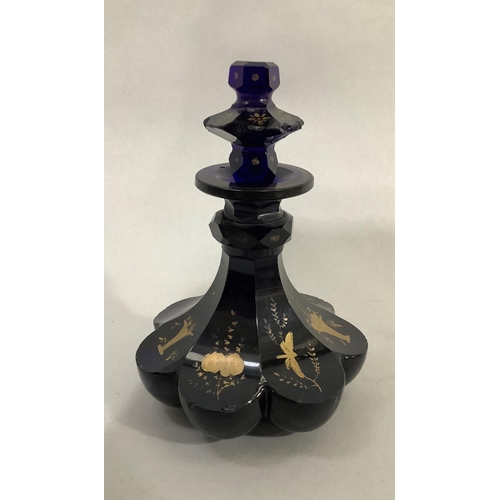 10 - A Victorian 'Bristol' blue and gilt perfume bottle of scalloped outline together with two Art Deco p... 