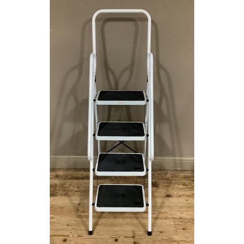 A wide framed step-ladder of four treads