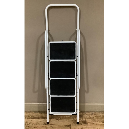 A wide framed step-ladder of four treads