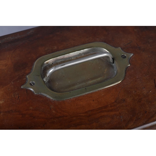 36 - A VICTORIAN WALNUT WORK BOX, rectangular with swivelling front panel and silk semi-circular work bas... 