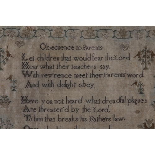 29 - AN EARLY 19TH CENTURY SAMPLER worked by Sarah Coulston Aged 11 Years 1836, in shades of brown and ol... 