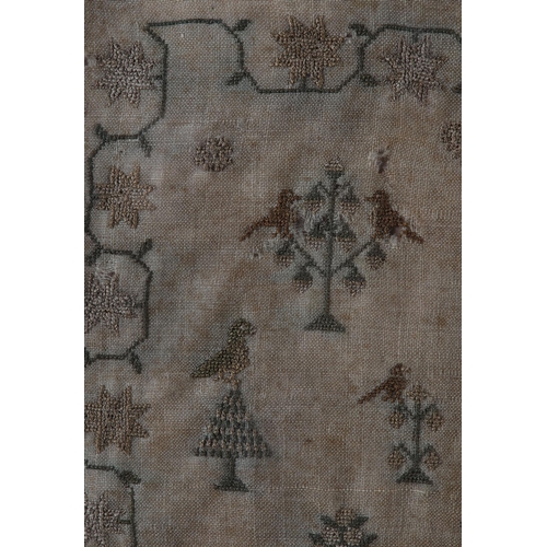 29 - AN EARLY 19TH CENTURY SAMPLER worked by Sarah Coulston Aged 11 Years 1836, in shades of brown and ol... 
