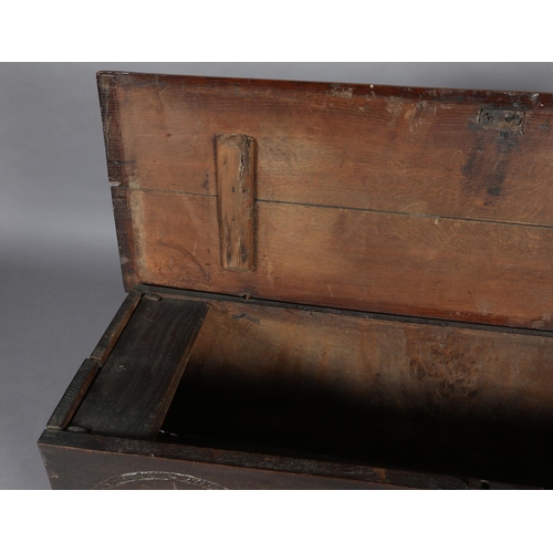 273 - A LATE 17TH CENTURY OAK JOINED CHEST, having a twin plank top with moulded and lined rim, the front ... 