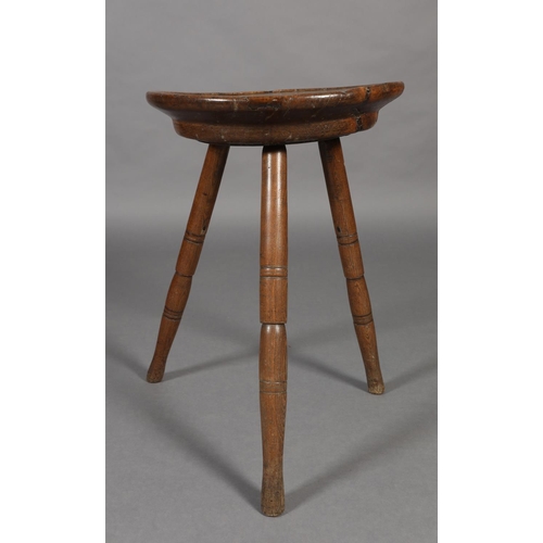 274 - AN 18TH CENTURY SWISS FRUITWOOD CHEESE TABLE, dished circular top, on three turned legs, 48.5cm diam... 