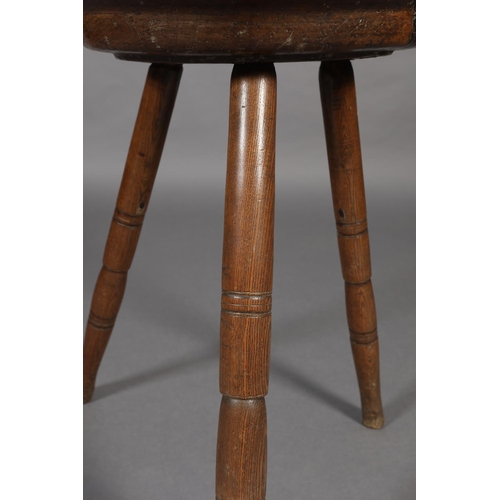 274 - AN 18TH CENTURY SWISS FRUITWOOD CHEESE TABLE, dished circular top, on three turned legs, 48.5cm diam... 
