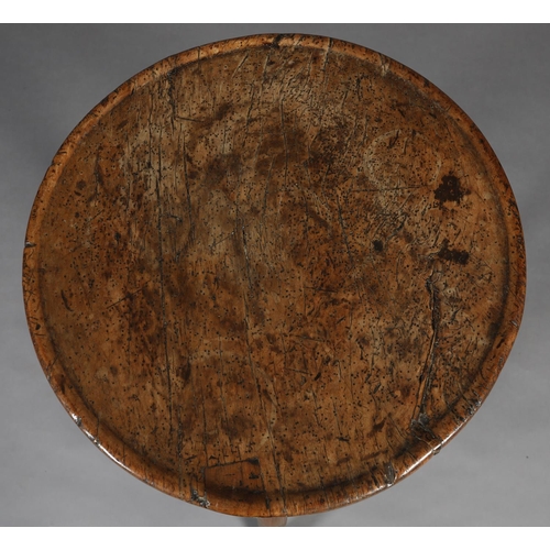 274 - AN 18TH CENTURY SWISS FRUITWOOD CHEESE TABLE, dished circular top, on three turned legs, 48.5cm diam... 