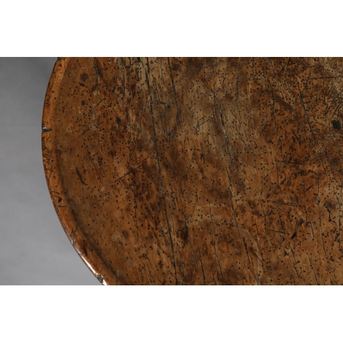 274 - AN 18TH CENTURY SWISS FRUITWOOD CHEESE TABLE, dished circular top, on three turned legs, 48.5cm diam... 