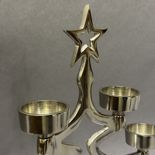 15 - A pair of large nickel Xmas tree tea light stands Ref: 85215