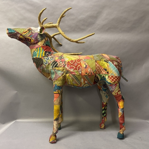 2 - Stag in multicoloured fabric patchwork, 140cm high x 140cm long