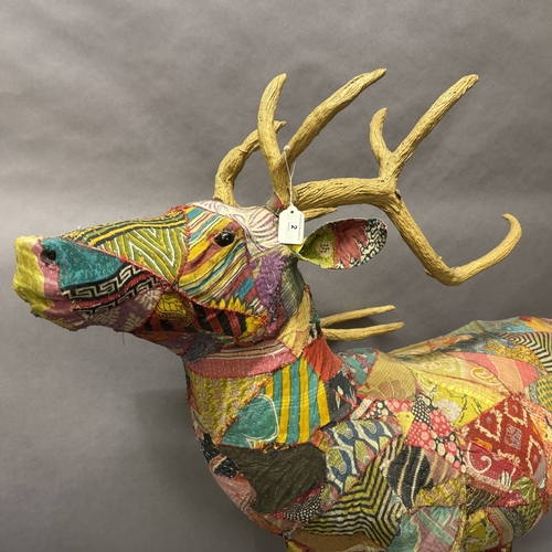 2 - Stag in multicoloured fabric patchwork, 140cm high x 140cm long