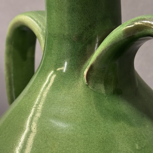 3 - A green glaze twin handled vase table lamp, 60cm high Ref: 110629