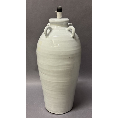 6 - A white glaze four lug vase table lamp