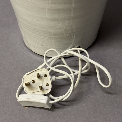 6 - A white glaze four lug vase table lamp